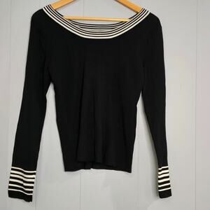 Ziani Couture Womens Black Knit Scoop Neck Striped Trim Long Sleeve Top Size M